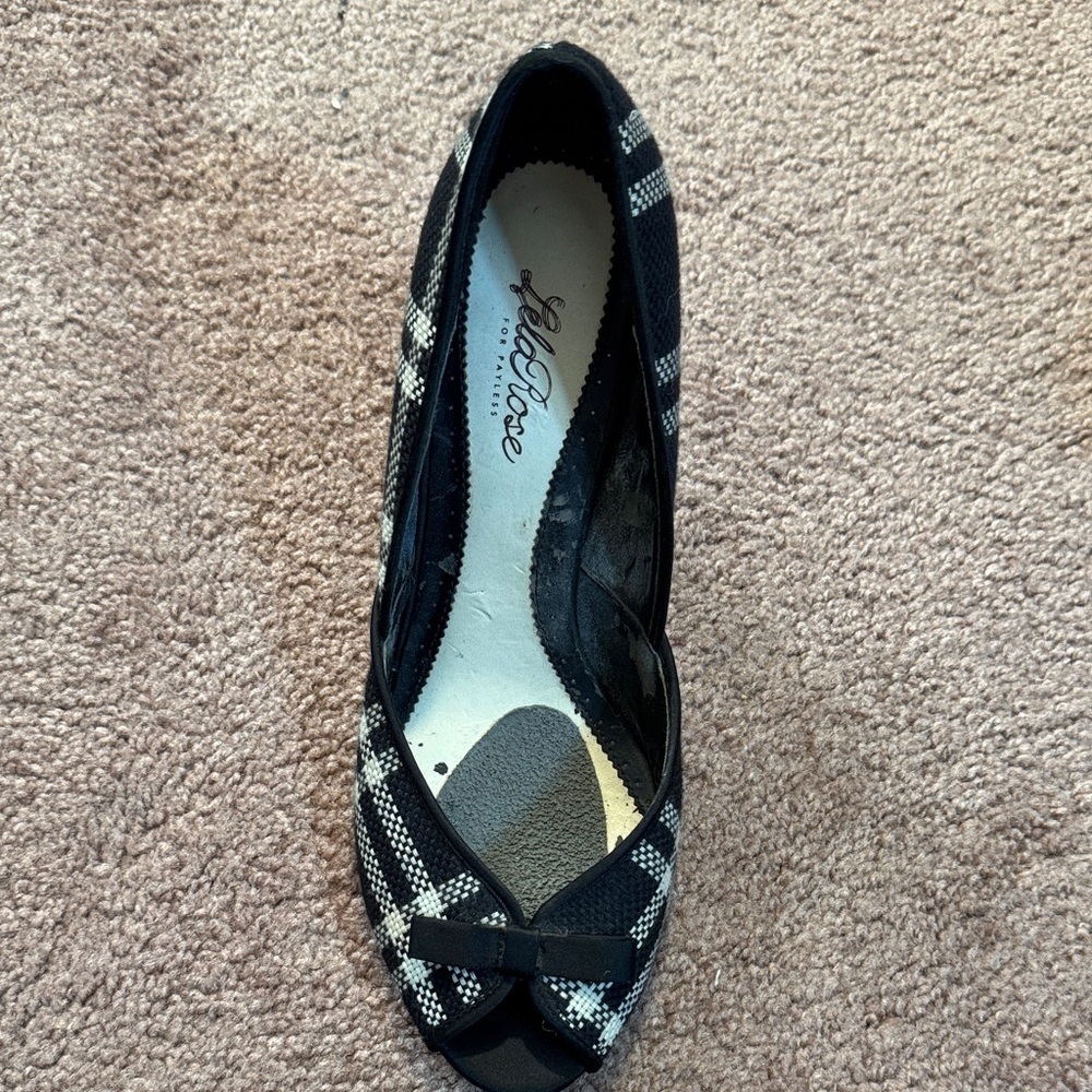 Lela Rose Adorable Black and White Plaid Fabric Peep-Toe Heels Size 8 - Picture 11 of 11